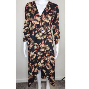 Allison Joy Floral Ruched Sleeve Wrap Dress Size XSmall